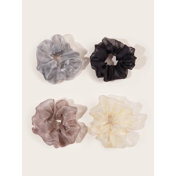 4 Pack Pleated Mesh Scrunchies - Picture 2 of 3